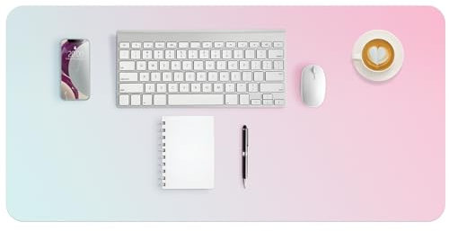 Tapis de Bureau 80X40cm, Sous Main Bureau en Cuir PU, Tapis de Souris XXL, Sous-main Bureau Effaçable Imperméable, Protege Votre Bureau et Ordinateur (Vert/Rose)