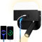 uksunvi LED lampe de lecture lampe murale USB type - C double interrupteur de bouche de charge réglable 12W spot LED 3000k lampe murale aluminium lit lumière pivotante (Lampe chaude carrée)