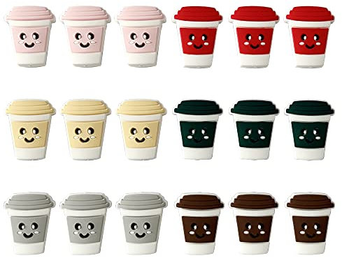 18Pcs Cartoon Coffee Cup Beads Cup Shaped Beads Flat Loose Spacer Beads for Keychain Making Bracelet Necklace Jewelry Making Accessory