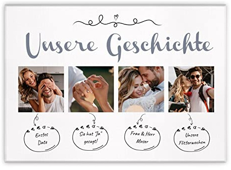 Maverton Leinwandbild mit eigenem Foto - personalisiertes Foto Leinwand mit Holzrahmen - Größe 30x40 oder 50x70 - Fotoleinwand Collage - Fotobild auf Leinwand für Paar - Geschichte - 50 x 70 cm