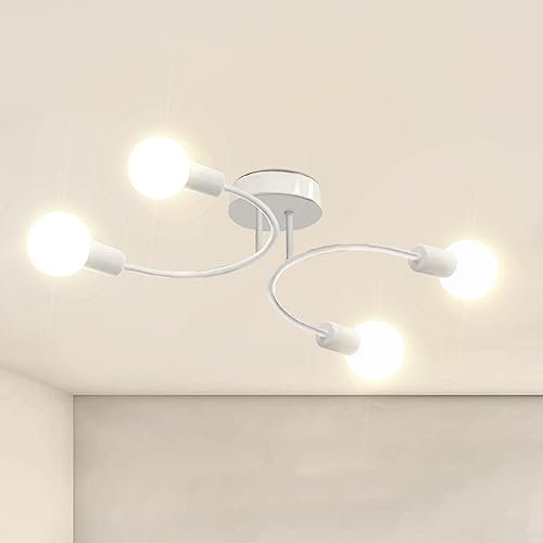 NIUNIAJ Deckenlampe Vintage 4 Flammig Sputnik Industrielle Deckenlampe Retro Kronleuchter,Kompatibel mit E27 LED,CFL und Edison Lampe, Wohnzimmerlampe für Wohnzimmer Esszimmer Küche(Weiß)