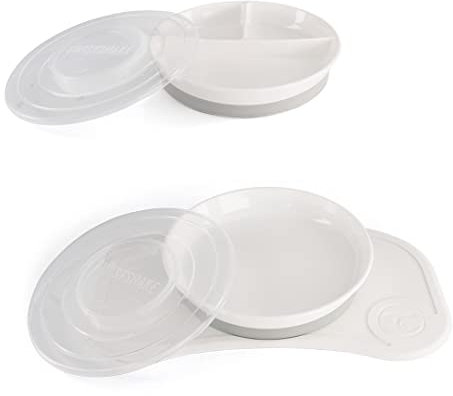 Twistshake Set de Vaisselle Bébé Mini + Assiette Divisée | Plaque D'aspiration Bébé + Set de Table Bébé (31x17 cm) + Assiette Divisée | Sans BPA | Plaque D'entraînement | Blanc