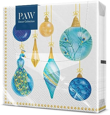 PAW - Servietten 3-lagig (33 x 33 cm) I 20 Stück I Perfekt für Weihnachten, Winter, Feiertage I Heiligabend Winterzeit Tischdekoration I Winter Papierservietten - Pfauensammlung I Peacock Collection