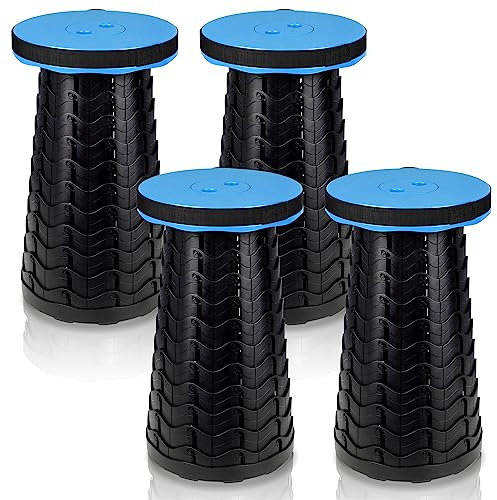 Tubiaz 4X Tragbarer Klapphocker Tragfähigkeit 150 kg, 6-44 cm Höhenverstellbare Leichte Teleskophocker, Ausziehbarer Falthocker, Campinghocker, Faltbarer Hocker für Camping Garden Angeln blau