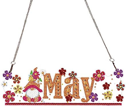 Demiawaking 5D DIY Diamond Painting Girlande Kranz Diamant Painting Monate Anhänger Kits mit Kette, Diamantmalerei Kalender Handwerk Tür Fenster Deko Geschenke (Mai)