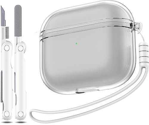 MHYALUDO Custodia Cover per Airpods di terza generazione, Compatibile con Airpods di terza generazione 2022, Custodia morbida trasparente antiurto con penna per pulizia con cordino,Nero