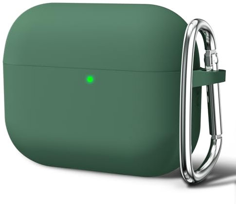 Oakxco für Airpods Pro 2 Hülle Karabiner, Wasserdicht und Stoßfest Silikon Protective Case, Airpods Pro Case Dünn Weiches, Elegant Kawaii Einfarbig Design für Damen Männer, Dunkel Grün