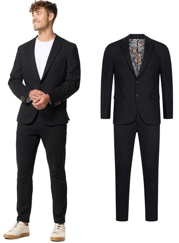 JEFF Hombres JFEzra Conjunto Traje Chaqueta pantalón 2 Piezas Black 52