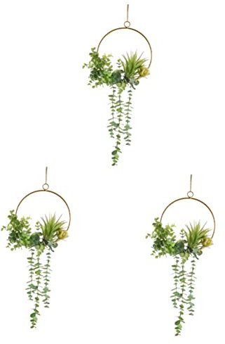 PRETYZOOM 3st Pflanzendekorationen Tür Goldene Girlande Goldrand Weihnachtsgirlande Künstliche Blumen Künstliche Saftige Dekoration Blumenkranz Kranzrahmen Hochzeitsbedarf Plastik Nordisch
