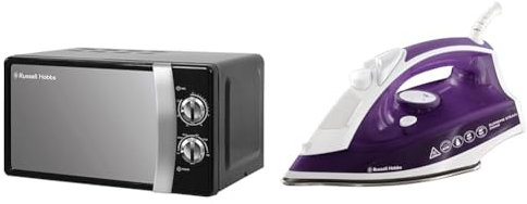 Russell Hobbs RHMM701B 17 Litre 700 W Black Solo Manual Microwave with 5 Power Levels & Supreme Steam Iron, Powerful vertical steam function