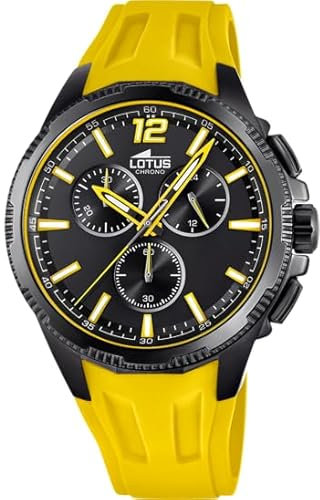 LOTUS Reloj Hombre 18952/4 Special Prices Caja de Acero Inoxidable 316l Negro Correa de Caucho Amarillo