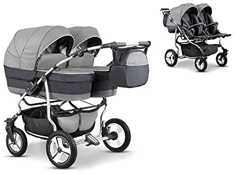 Elcar Zwillingskinderwagen 2 in 1 Twin Star inkl. Sportsitze - 10 Teile - in Grau
