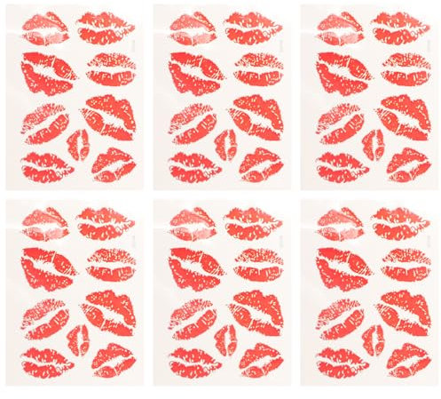Rote Lippen Tattooaufkleber - Temporäre Lippensticker - 6er Pack Kuss- - Wasserfest Für Mädchen - Frauen Und Kinder - Ideale Dekoration Für Besondere Anlässe