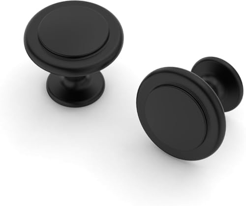 Amerdeco 10 Pack Matte Black Cabinet Knobs Single Hole Zinc Alloy | Smooth Feel, Vintage-Inspired Design, Screws Included, Kitchen Cabinet Hardware, for Cupboards, Drawers and Dressers