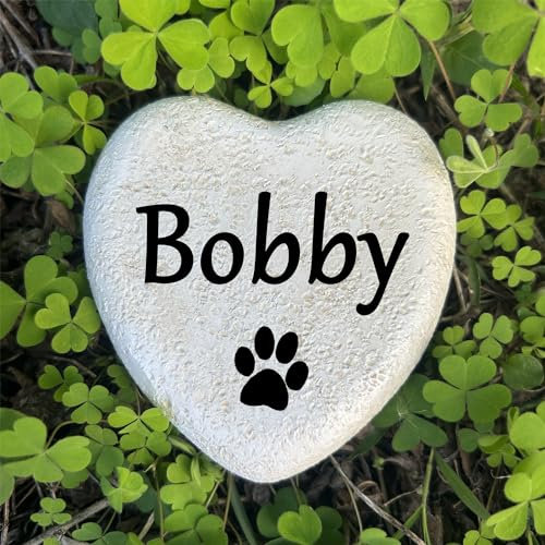 WouND Personalisierter Gedenkstein für Katzen oder Hunde, kleiner herzförmiger Haustier-Grabmarker, personalisierbarer Haustiername und Pfotenabdruck.