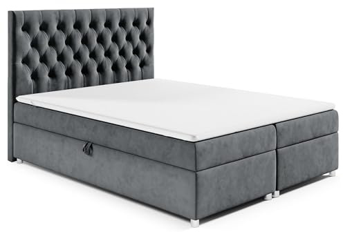 Best For Home Trinity K14 Boxspringbett mit 7-Zonen Bonell-Federkernmatratze | Boxspringbett 200x200 | Boxsprintbett mit Matratze Und Stauraum | Polsterbett 200x200 - Lieferung bis Bordsteinkante
