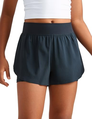CRZ YOGA Girls 2 in 1 Dolphin Athletic Shorts | High Waisted, Quick Dry, Lightweight, Pockets, Split, for Teen