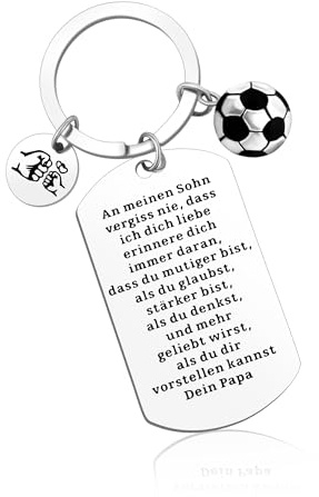 MANVEN An Meinen Sohn Schlüsselanhänger Sohn Geschenke von Papa Mama | Weihnachten Geburtstag Fußball Geschenk für Jungen Lasergravierter Edelstahl Inspirierende Geschenke