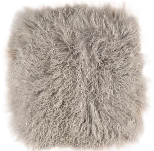 Kuhfelle Online & Nomad Tibet Lammfell Sitzauflage Stuhlkissen aus echtem Tibet Lammfell 40 x 40 cm Schaffell Auflage (Antrazitgrau) (Hellgrau)