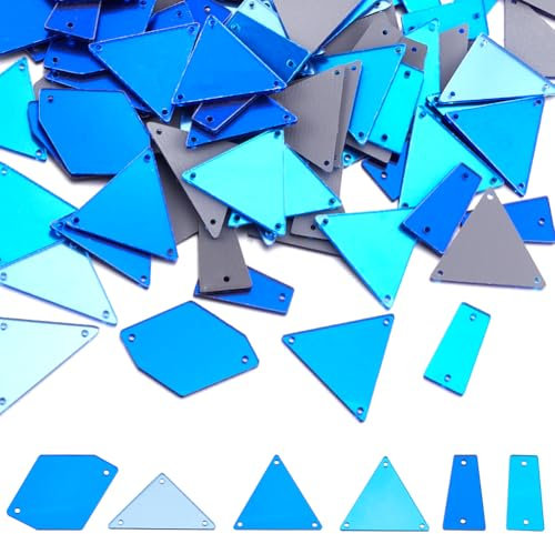 SUNNYCLUE 1 Box 180 Stück 6 Stile Kristallspiegel Pailletten Zum Aufnähen Auf Spiegel Strasssteine Acryl Dreieck Quadrat Flache Rückseite Lose Spiegel Diamantstück Mit Loch Für Die Schmuckherstellung