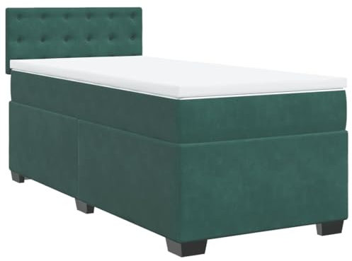 vidaXL Boxspringbett, Polsterbett Bett mit Matratze, Bettgestell mit Kopfteil Lattenrost, Einzelbett für Schlafzimmer, Dunkelgrün 80x200cm Samt