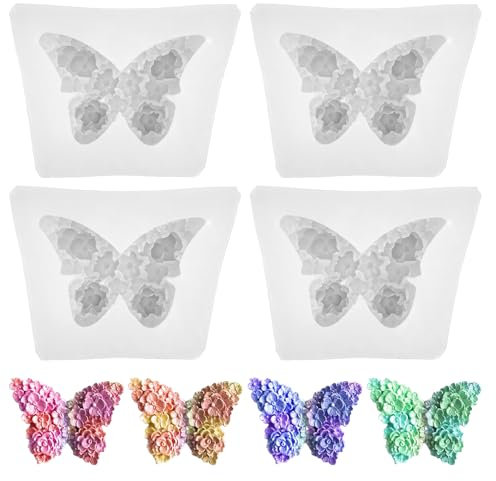 4 Stück Blume Schmetterling Silikonformen, Kerzen Formen Silikon Schmetterlingsform Epoxidharz Formen Silikon Silikonformen Gießformen Kerzenformen zum Gießen für Kerzen, DIY, Seife, Schokolade