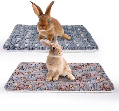 MICOOYO 2Pcs Small Animal Bed Mat, Fluffy Fleece Rabbit Bed, Pet Pad Mat for Rabbit Guinea Pig Squirrel Hamster(footprint&star,19.3*12.6)