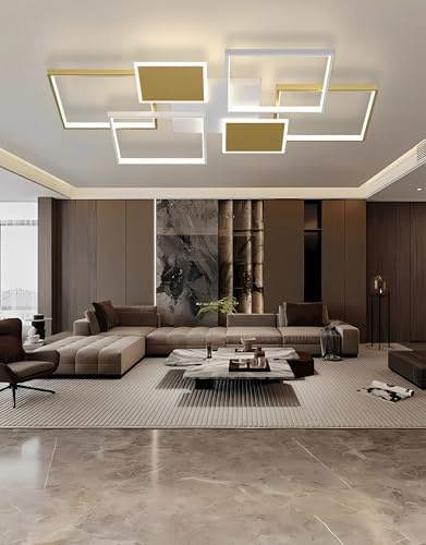 QYSMGS LED-Deckenbeleuchtung Modern Rechteckige Deckenlampen Für Wohnzimmer Dimmbar Mit Fernbedienung Contro Flush Mount Deckenleuchte Für Wohnzimmer Schlafzimmer Stube (Gold, 110cm)