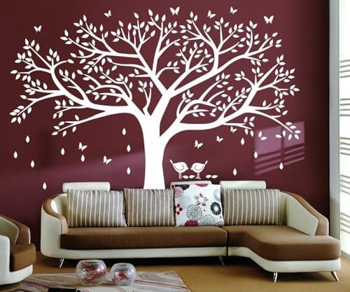 Giant Family Photo Frame Tree Wall Decals Family Tree Decal Living Room Home Decor (108 Wide x 84 Tall) (White)