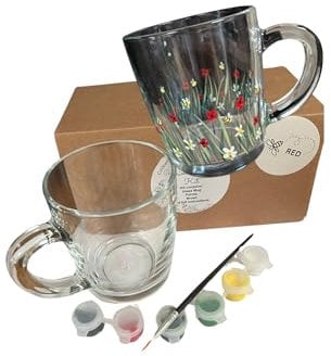 Cotswold Edge Bees Paint a Bee Mug Kit, Includes Paints, Brush, Blank Glass Mug, Instructions (Blue)