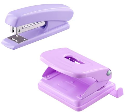 Cozlly Locher Tacker Set, Lila Büro Hefter Locher, Heftgerät Und Locher Set, Kleiner Locher, Tischheftgerät, Ergonomisches Design für Büro, Arbeitszimmer, Zuhause (Lila)