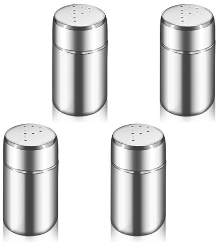 Lubsmuns Juego de 4 saleros y pimenteros de acero inoxidable de 5 ml, pequeños saleros y pimenteros, dispensadores para restaurantes, camping y barbacoas al aire libre