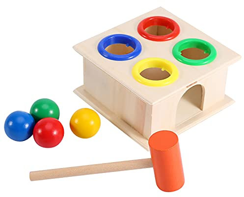 BSTCAR Montessori Martello Giocattolo Palla di Legno Martello Scatola di Apprendimento Precoce Giocattolo Martellare Giochi per Bambini Piccoli 2-3 4 5 Anni