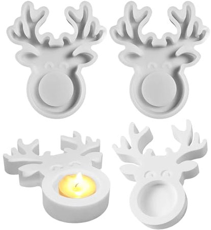 FONDUO Rentier Silikonformen Gießformen Kerzenhalter, Weihnachten Silikonform, Silikon Giessformen Elch, Weihnachtsdeko Silikon Gießform, DIY Silicone Mold für Kerzen Seife Basteln (Rentier A x 2)