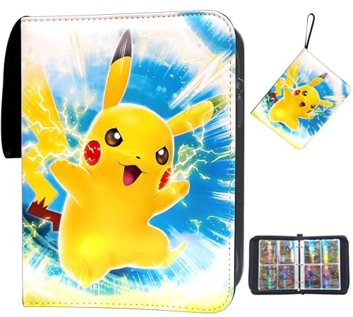 Sammelalbum für Spielzeug Karten, 50 Seiten 400 Karten Kapazität Sammelkarten Album Sammelmappe Karten Ordner Heft, Wasserdicht PU Leder Toy Sammelkartenalben mit Reißverschluss (Gold)