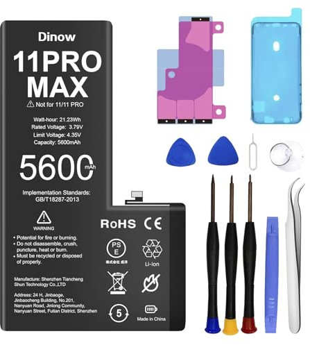 Batteria per iPhone 11 Pro Max, 5600mAh Batterie Sostitutive agli Li-ion di litio ad alta Capacità, per iPhone 11 Pro Max Batteri (Modelli Comp A2218,A2161,A2220) con Kit di Strumenti di Riparazione