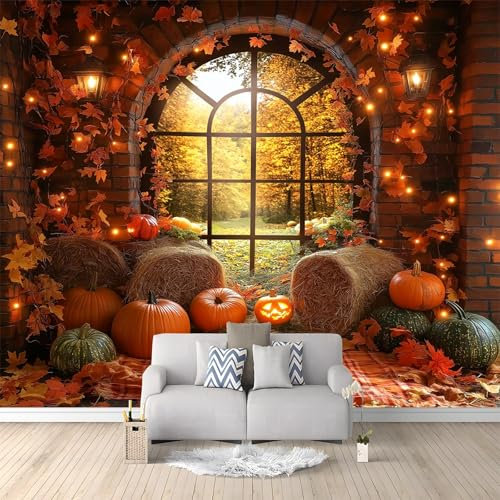 Papel tapiz fotográfico 200 x 140 cm Revestimiento de paredes decoración de salón Diseño Calabazas De Otoño De La Naturaleza para dormitorio, papel tapiz no tejido, decoración de pared, Color Naranja