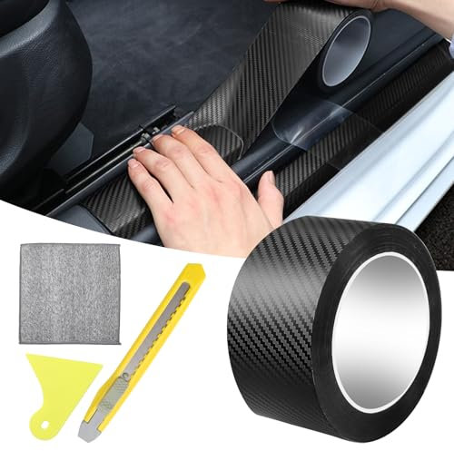 Pellicola protettiva in carbonio per auto, 5 cm x 10 m, pellicola protettiva di alta qualità per bordi delle porte, battistrada, autoadesiva, antigraffio, con accessorio di montaggio, perfetta