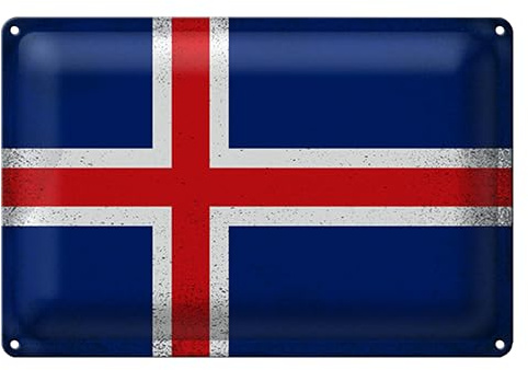 Blechschild Island Flagge | Vintage Look | Dekoration für Zuhause | 40 cm x 30 cm