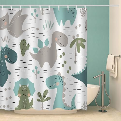 RFFLUX 3D Dino Duschvorhang Anti Schimmel 180x200 cm mit 12 Ringe Polyester Dinosaurier Duschvorhänge Anti-Bakteriell Waschbar Wasserdicht Badvorhänge für Badezimmer(Stil 30-13)