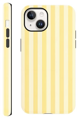 Yirlbey Gestreift Striped Streifen Sommer Handyhülle für iPhone 14 / iPhone 13 Hülle 6,1, Aesthetic Summer Gelb Stripes Muster Design für Mädchen Schutzhülle Zweischichtige Stoßfest Bunt Silikon Case