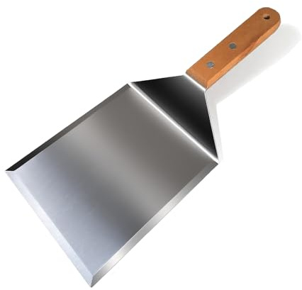 vriysei Smash Burger Spatula, Premium Large Meta Spatula - 6x5 inch Extra Wide Spatulas for Griddles & Grills, Steel Heavy Duty, Wooden Handle (1pcs)