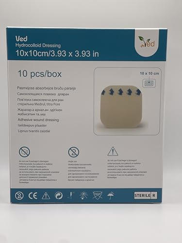 Apósito hidrocoloide VED, apósitos adhesivos impermeables extrafinos, vendajes transpirables para exudado leve, protección cutánea, cuidado de heridas superficiales, (10 x 10 cm (10 Pack))