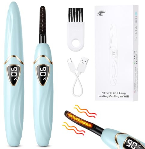 LOPHE Beheizte Wimpernzange mit Intelligent Power Off, 10s Schnelles Aufheizen, Elektrisch USB Eyelash Curler für Makeup, Hellblau S600