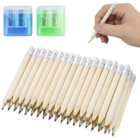 100 Stück Mini Bleistifte mit Radiergummi, 10 cm Kurze Holzstifte Fertig Gespitzt Golfbleistifte, Bleistifte Set für Büro, Schule, Events
