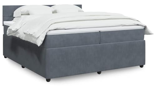 Yunovire Boxspringbett mit Matratze, Dunkelgrau 200x200 cm, Samtbezug, Taschenfederkern, modernes Schlafzimmermöbel für erholsamen Schlaf