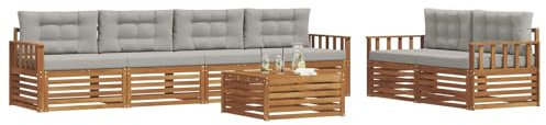 vidaXL Outdoor-Sofagarnitur mit Kissen 7 pcs Natürlich und Hellgrau, Garten-Sofa, modernes Ecksofa, langlebiger Lounge, Terrasse, Bequeme Sitzgruppe für Entspannung