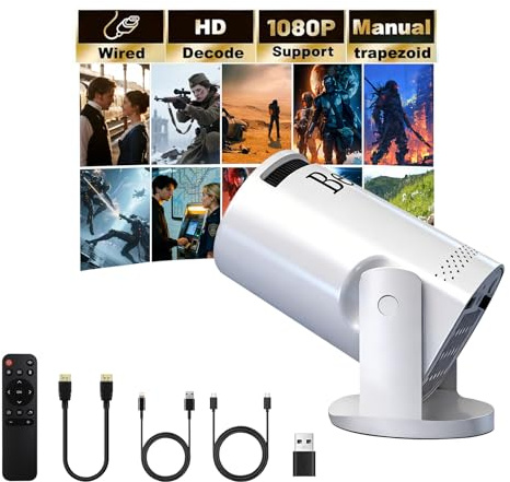 Mini projector, with wired screen sync 4K 1080P portable projector 180° rotation. 17-130 screen video projector. Compatible with smartphones, laptops. (Q5 y)