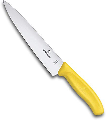 Victorinox Swiss Classic, cuchillo profesional para trinchar, hoja extra afilada, afilado recto, 19 cm, mango de plástico, acero inoxidable, amarillo