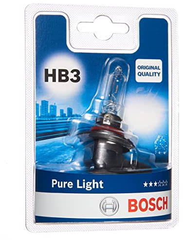 Bosch HB3 Pure Light Halogen-Glühlampe für Auto-Scheinwerfer, 12 V 60 W, in Originalqualität - Lampensockel Typ P20d - 1 Ersatz-Scheinwerferlampe